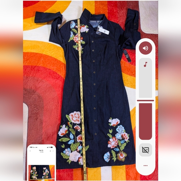 NWT! New York & Co. Dark Blue Denim Floral Embroidered Dress Midi Shirtdress MED - Picture 14 of 15